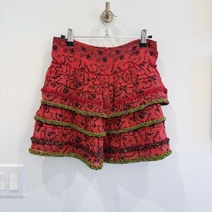 Poupette St. Barth Red and Black Floral Skirt